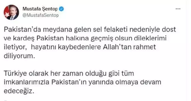 TBMM Başkanı Şentop: Türkiye olarak Pakistan'ın yanında olmaya devam edeceğiz