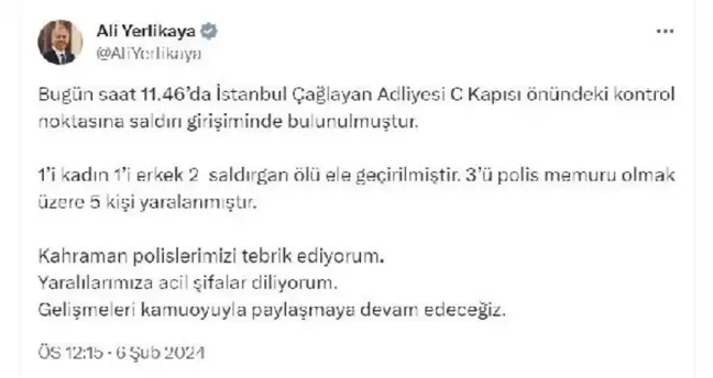İstanbul Çağlayan Adliyesi'ne Saldırı Girişimi: 2 Saldırgan Ölü, 5 Yaralı