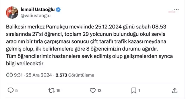 Balıkesir'de Okul Servisi Tırla Çarpıştı, 8 Öğrenci Ağır Yaralı