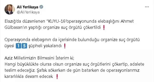 Elazığ'da Organize Suç Örgütü Çökertildi, 15 Şüpheli Yakalandı