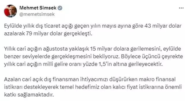 Cari Açıkta Düşüş Beklentisi