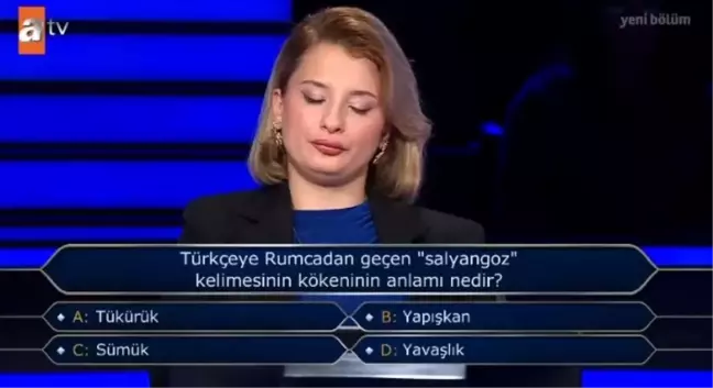 Türkçeye Rumcadan geçen salyangoz kelimesinin kökenin anlamı nedir? Kim Milyoner Olmak İster yeni bölüm soru ve cevapları!