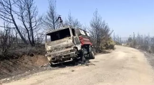 Çanakkale'de çıkan yangında arazöz yanarak kullanılamaz hale geldi