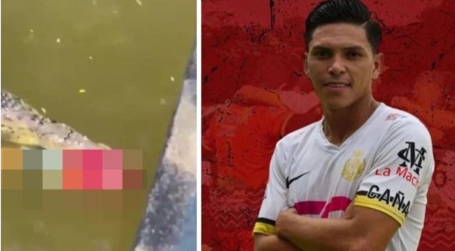 Serinlemek için nehre giren futbolcuyu timsah insanların göz önünde parçalayarak öldürdü
