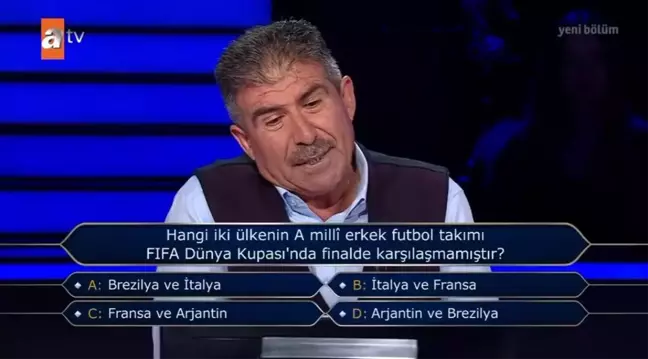 Hangi ülkenin futbol takımı FIFA Dünya Kupası'nda finalde karşılaşmamıştır? 6 Ekim Kim Milyoner Olmak İster soruları!