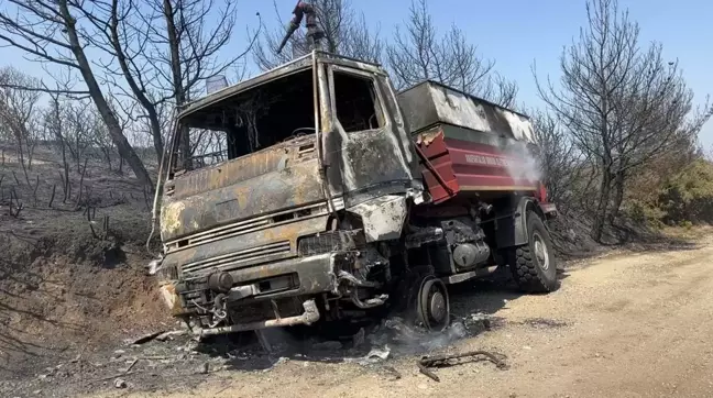 Çanakkale'de orman yangınında arazöz yanarak kullanılamaz hale geldi