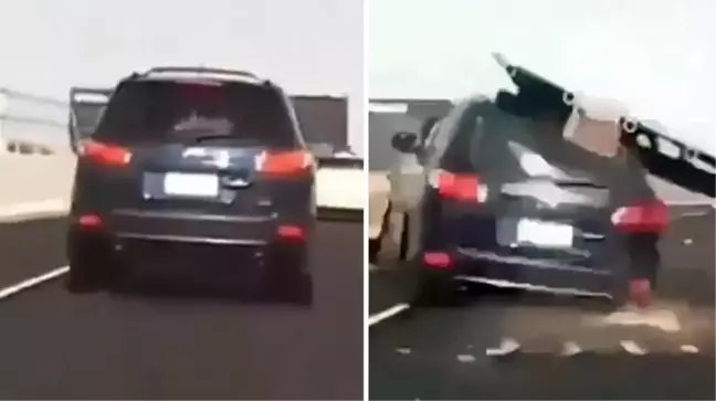 Seyir halinde olan aracının üzerine trafik levhası düştü