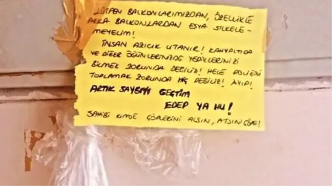 Apartman sakini bina girişine astığı notla isyan etti: Artık saygıyı geçtim, edep yahu