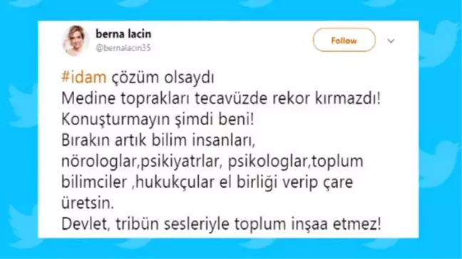 Berna Laçin'in İdam Tweetine Hapis İstemi