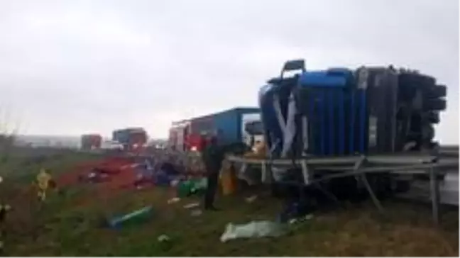 TIR devrildi, kara yolu salça tarlasına döndü