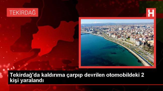 Tekirdağ'da kaldırıma çarpıp devrilen araçta 2 kişi yaralandı