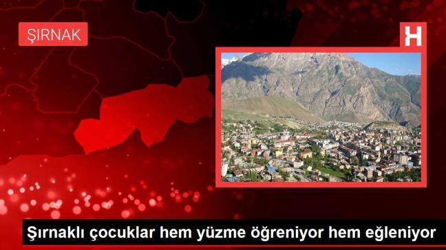 Şırnaklı çocuklar hem yüzme öğreniyor hem eğleniyor