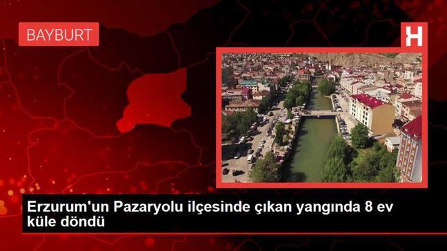 Erzurum'un Pazaryolu ilçesinde çıkan yangında 8 ev küle döndü