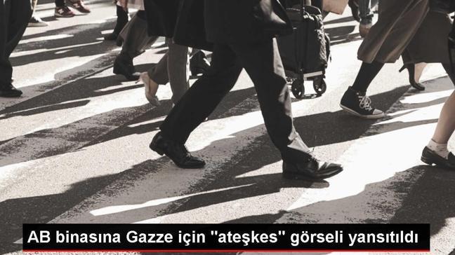 Save The Children, AB Komisyonu binasına Gazze için projeksiyon yansıttı