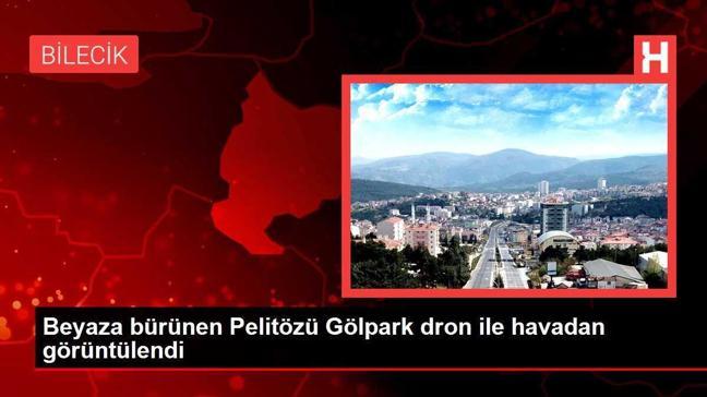 Beyaza bürünen Pelitözü Gölpark dron ile havadan görüntülendi