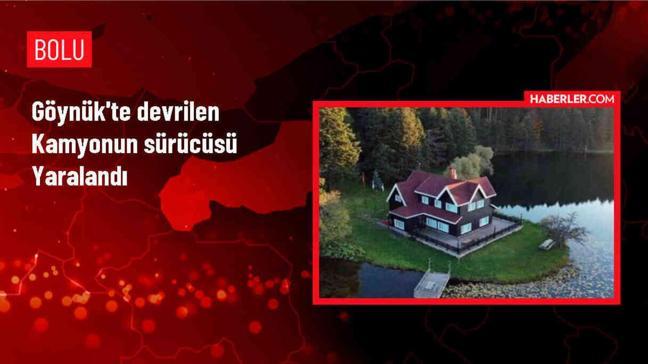 Göynük'te devrilen kamyonun sürücüsü yaralandı