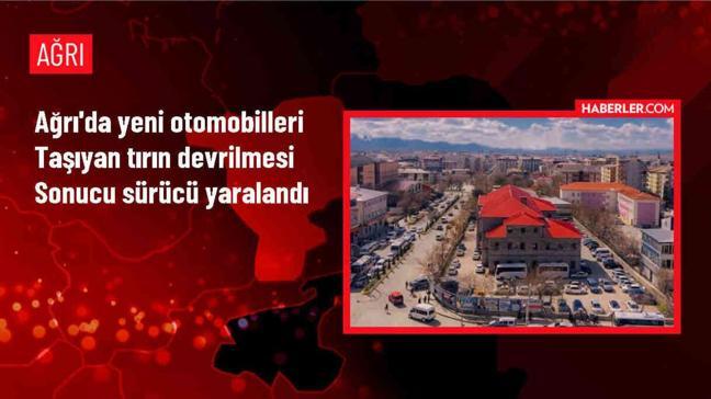 Ağrı-Erzurum kara yolunda tırın şarampole devrilmesi sonucu sürücü yaralandı, araçta yüklü 6 otomobilde hasar oluştu