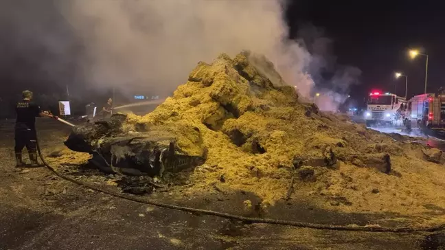 Adana'da park halindeki saman yüklü tır alev aldı