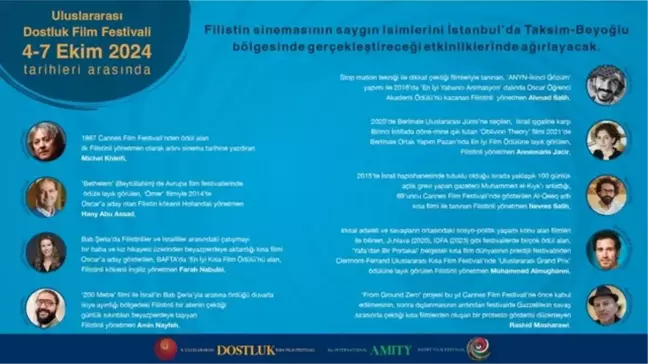 Filistinli Yönetmenler Dostluk Film Festivali'nde Buluşuyor