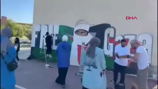 Mardin Artuklu Üniversitesi öğrencileri Gazze dramını grafiti sanatıyla duvarlara çizdi