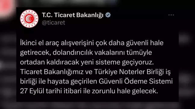 İkinci El Araç Satışında Güvenli Ödeme Sistemi Zorunlu Hale Geliyor