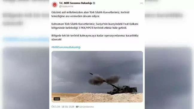 Fırat Kalkanı'nda 3 PKK/YPG'li Terörist Etkisiz Hale Getirildi