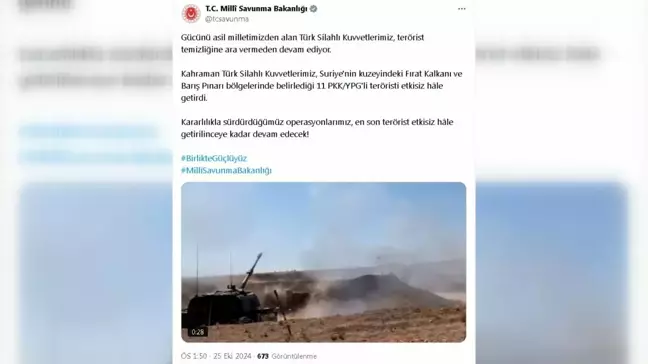 TSK'dan Suriye'de Terörle Mücadele: 11 PKK/YPG'li Etkisiz Hale Getirildi