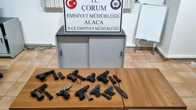 Çorum'un Alaca ilçesinde 9 tabanca ele geçirildi