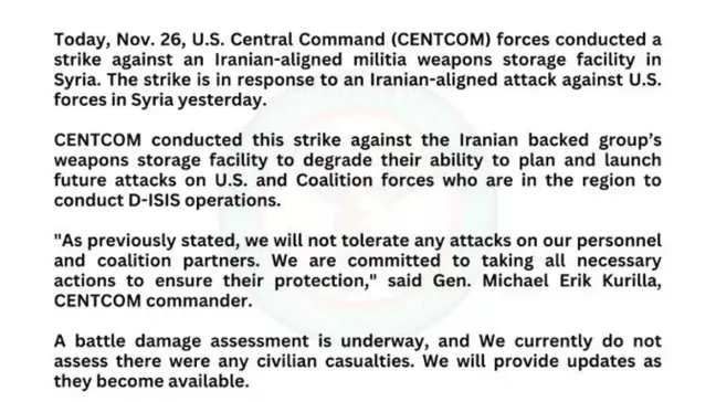 ABD, Suriye'de İran Bağlantılı Bir Silah Deposunu Hedef Aldı