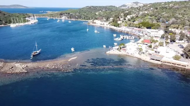 Bodrum'daki Tavşan Adası'nın Tarihi Sur Kalıntıları Su Çekilince Ortaya Çıktı