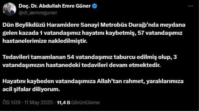 Beylikdüzü'nde Metrobüs Kazası: 1 Ölü, 57 Yaralı