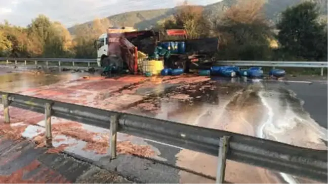 Asit Yüklü Kamyona Çarptı, Tem Trafiğe Kapandı