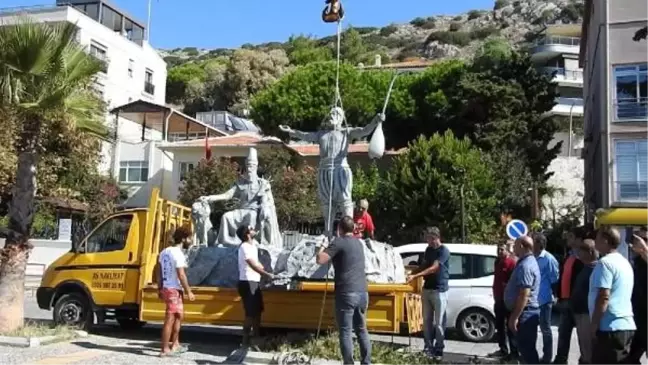Hacı bektaş veli ve pir sultan abdal heykeli, ege denizi'yle buluştu