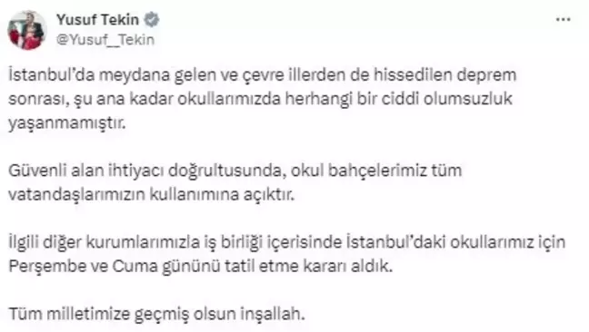 İstanbul'da Deprem Nedeniyle Okullar Tatil Edildi