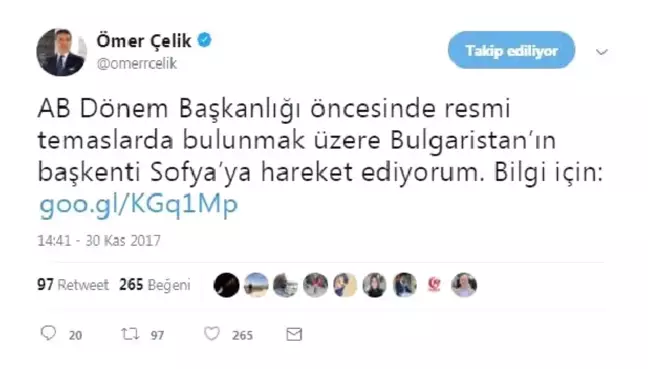 AB Bakanı Çelik Bulgaristan'da