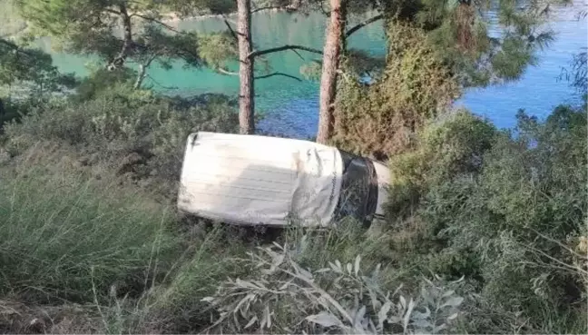 Minibüs, denize düşmekten çam ağacı sayesinde kurtuldu