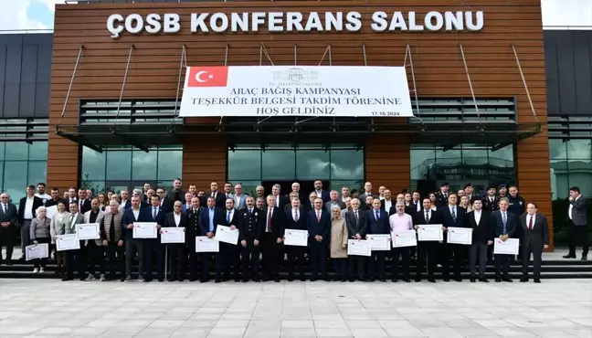 Tekirdağ'da Araç Bağış Kampanyasına Destek Verenlere Teşekkür Belgesi Verildi