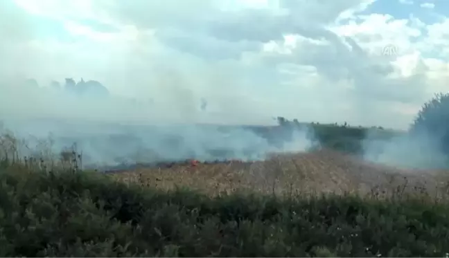 Anız yangınının ortasında mahsur kaldılar