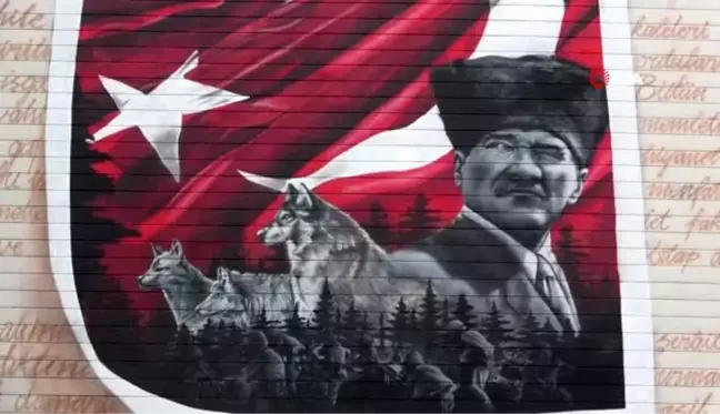 42 metrelik Atatürk'lü mural çalışması beğeni topladı