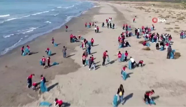 Mersin'de öğrenciler sahil temizliği yaptı