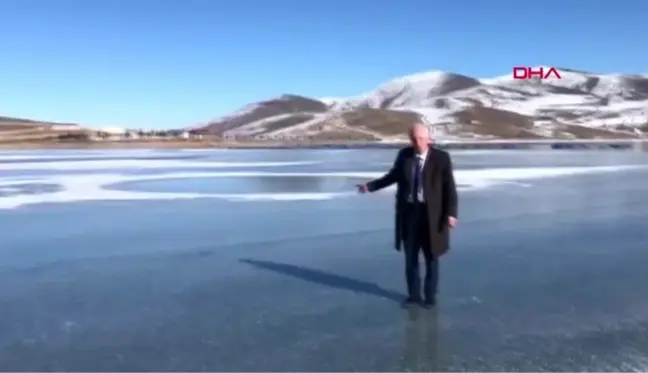 Bayburt gökçedere gölü buz tuttu, çeşme ve dereler dondu