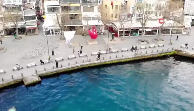 Boş kalan Ortaköy Meydanı havadan görüntülendi