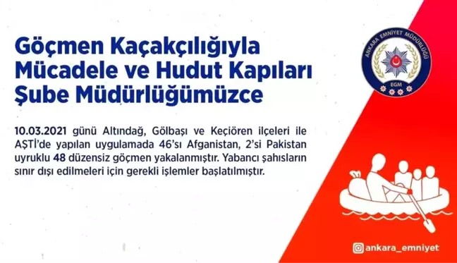 Ankara'da 48 düzensiz göçmen yakalandı