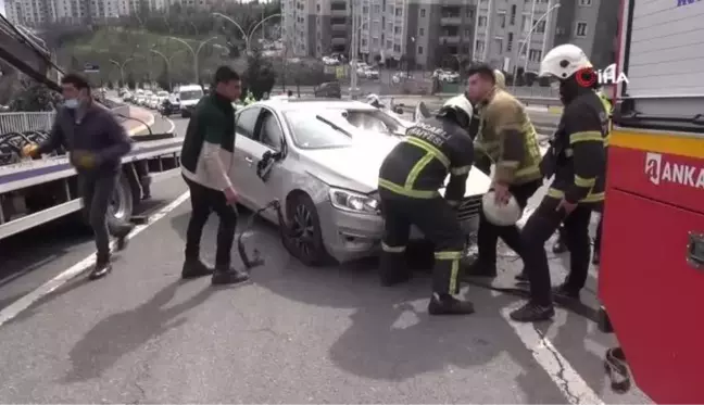 Otomobil rampada yan yatınca trafik kilitlendi: 1 yaralı