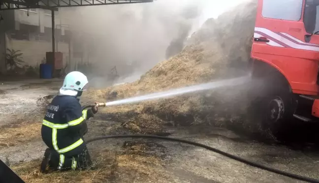 Park halindeki kamyonun kasasındaki samanlar yandı