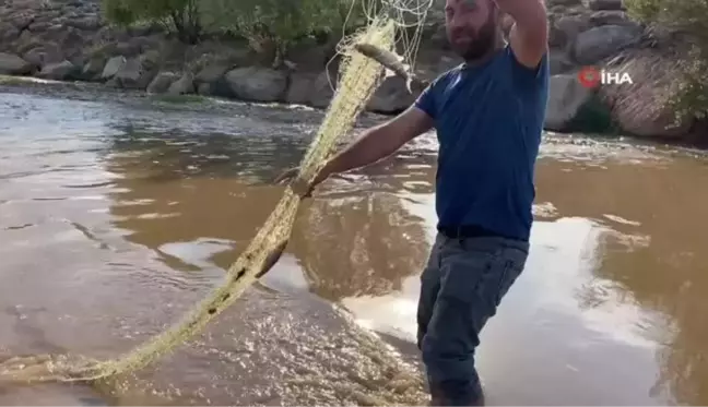 Murat Nehri'nde gün batımında balık avı