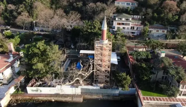 Vaniköy Camii'ndeki restorasyon çalışmaları havadan görüntülendi