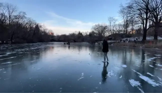 New York'ta aşırı soğuk nedeniyle Central Park'taki göl ondu