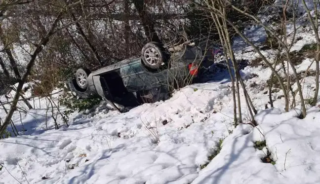 Fındık bahçesine uçan otomobil takla attı