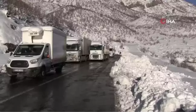 Şırnak-Hakkari karayolunda araçlar karda mahsur kaldı